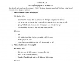 THÔNG BÁO TUYỂN DỤNG 2024